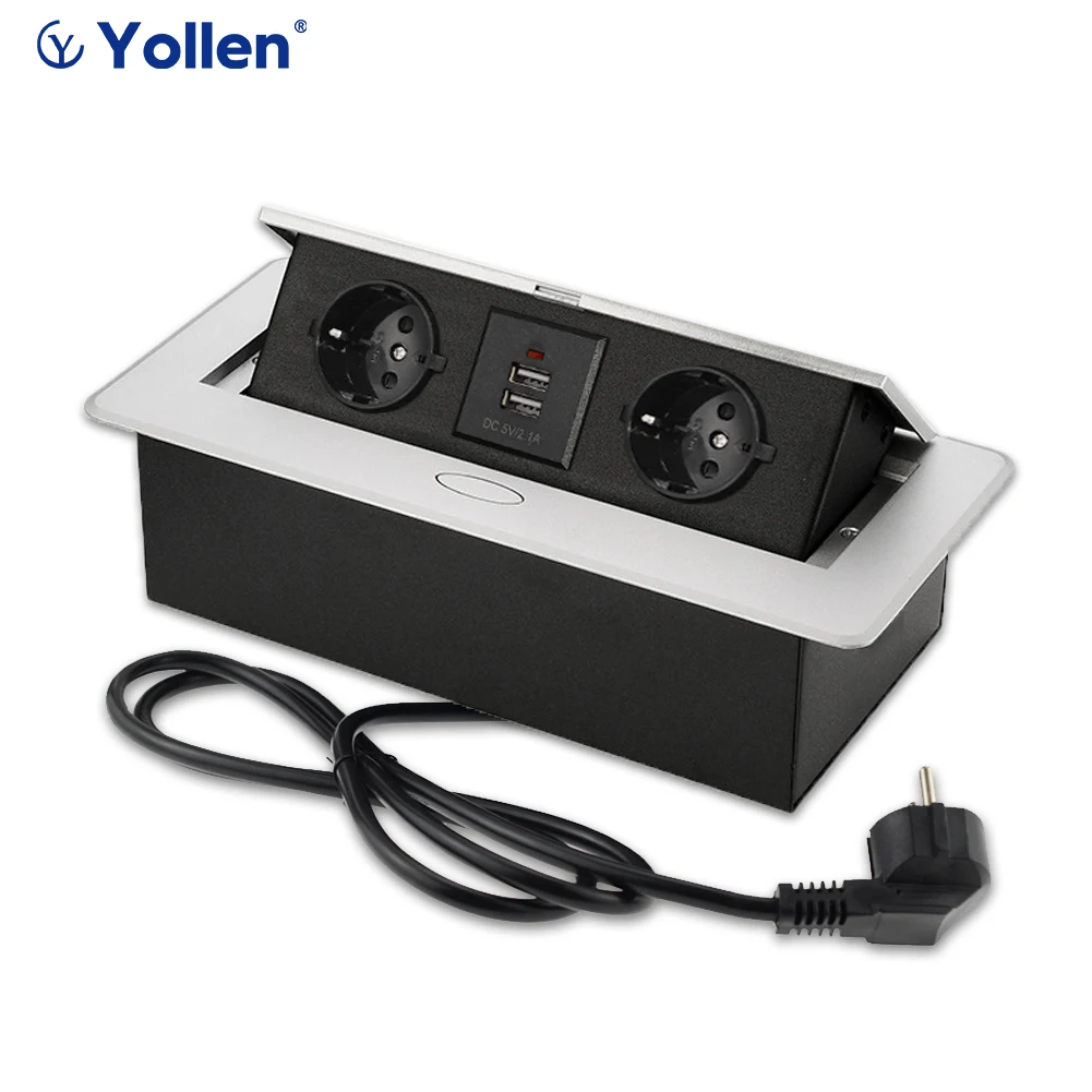 Настольная розетка со скрытым кабелем алюминиевая панель с 3 USB-разъемами