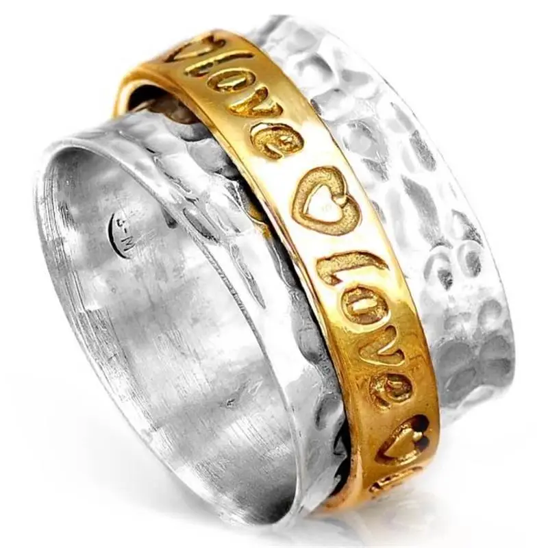 

Vintage Style Engraved Letters Gold Silver Color Rings Fashion All Match Women Ring Prom Party Jewelry