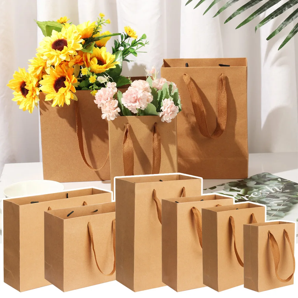 10 шт мульти Размеры подарочные пакеты из крафт-бумаги с нейлоновой нитью ручка