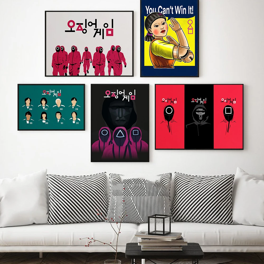 

Korean Pop TV Series Canvas Painting Squid Character Game Minimalist Style Print Poster Modern Wall Home Decor Pictures No Frame