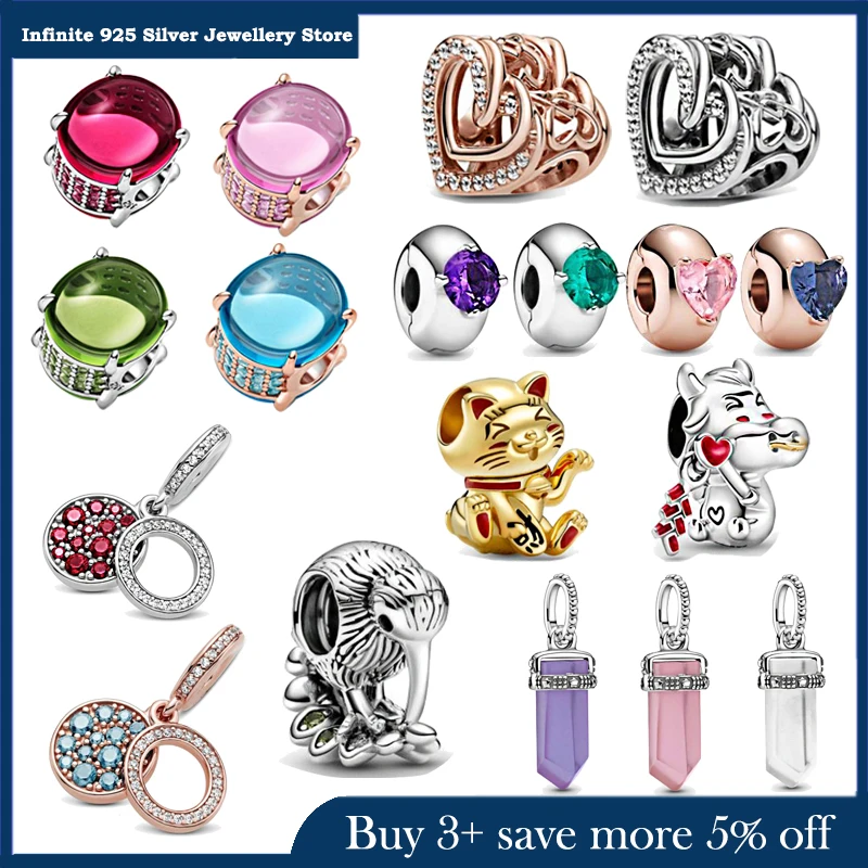 

2021 Classic Fashion 925 Sterling Silver Bead Pink Rose Love Pendant Fit Original Pandora Charm Jewelry DIY Gift