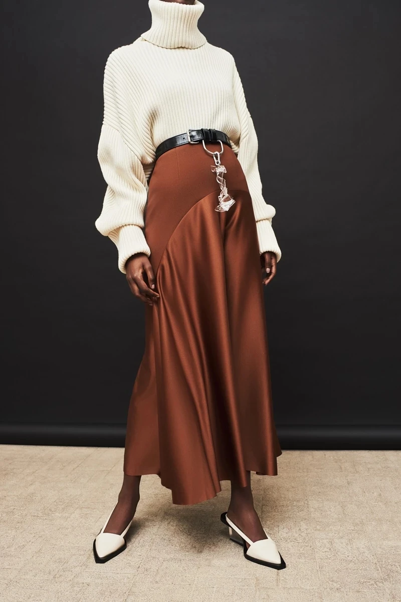 

Elegant Splicing Brown Satin Skirts 2021 A-Line Long Formal Evening Party Woman Skirts Zipper Back Advanced customization