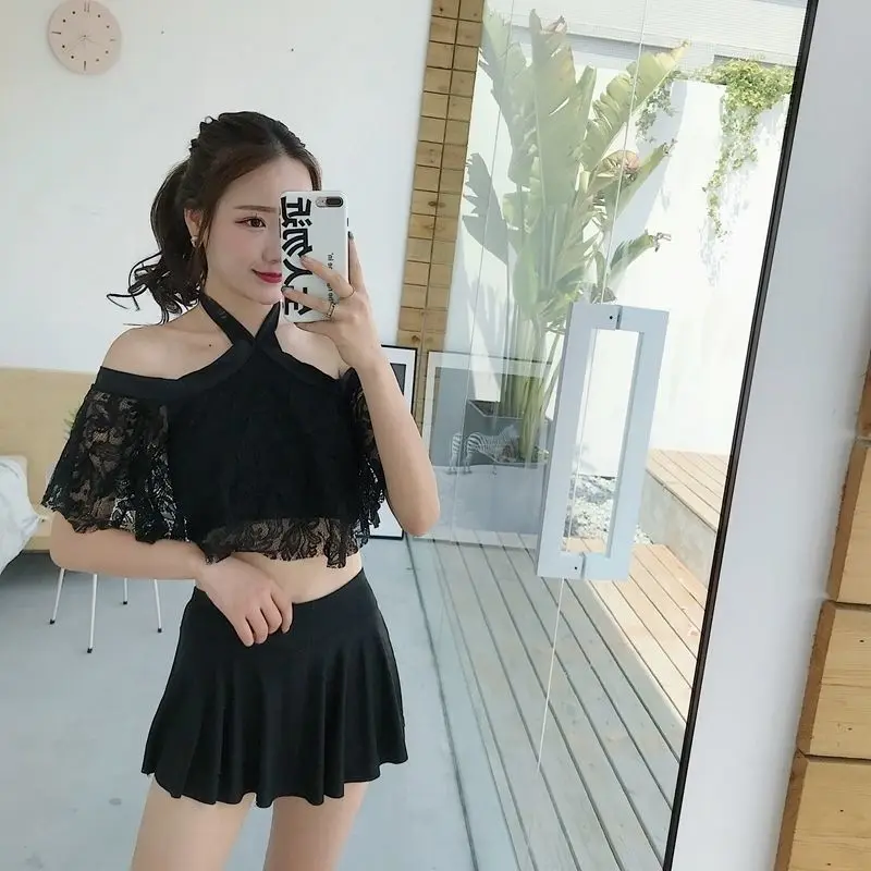 Комплект бикини женский кружевной дизайнерский купальник с лямкой на шее в