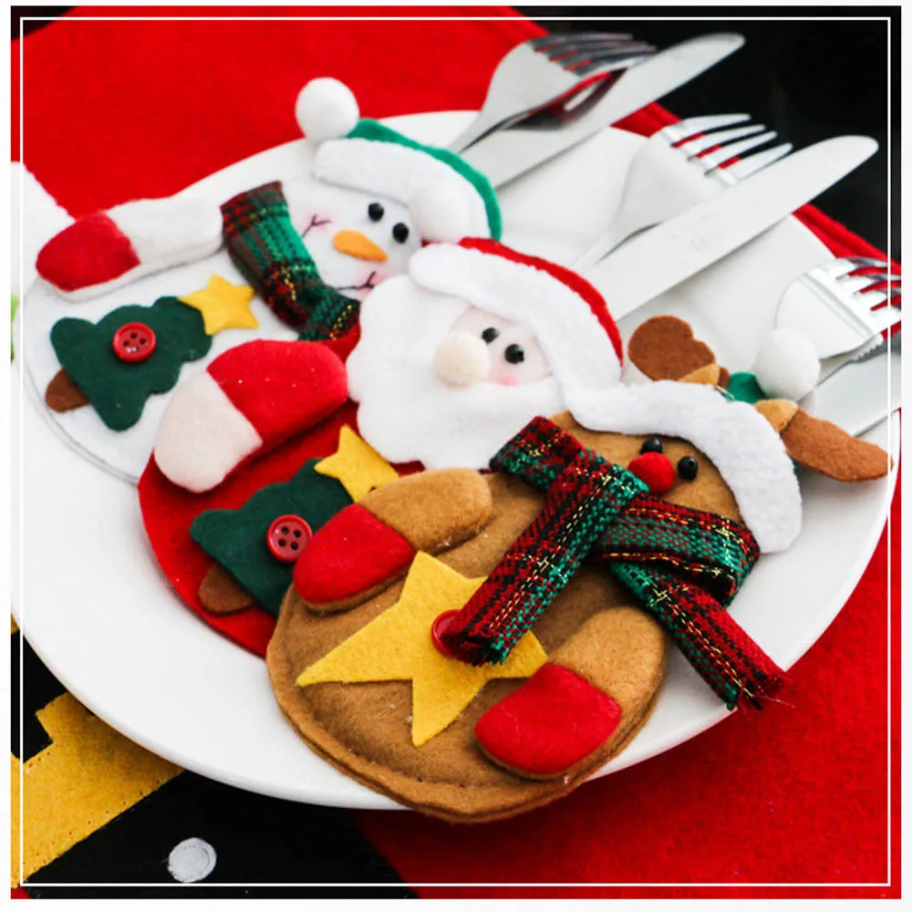 Рождественские кармашки для столовых приборов чехол Снеговик Санта Клаус