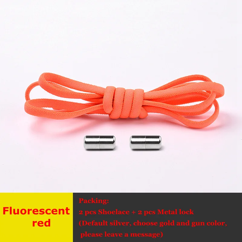 Fluorescent red Круглые эластичные шнурки без шнурков, шнурки для обуви для детей и взрослых, шнурки для ленивых, металлические шнурки для быстрой обуви унисекс, 1 пара - Цвет: Fluorescent red
