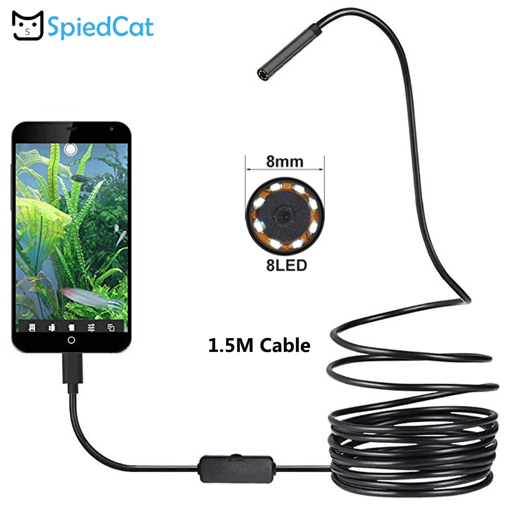 1 5 м мягкий кабель 8 мм объектив Мини камера Android USB эндоскоп Водонепроницаемый 6