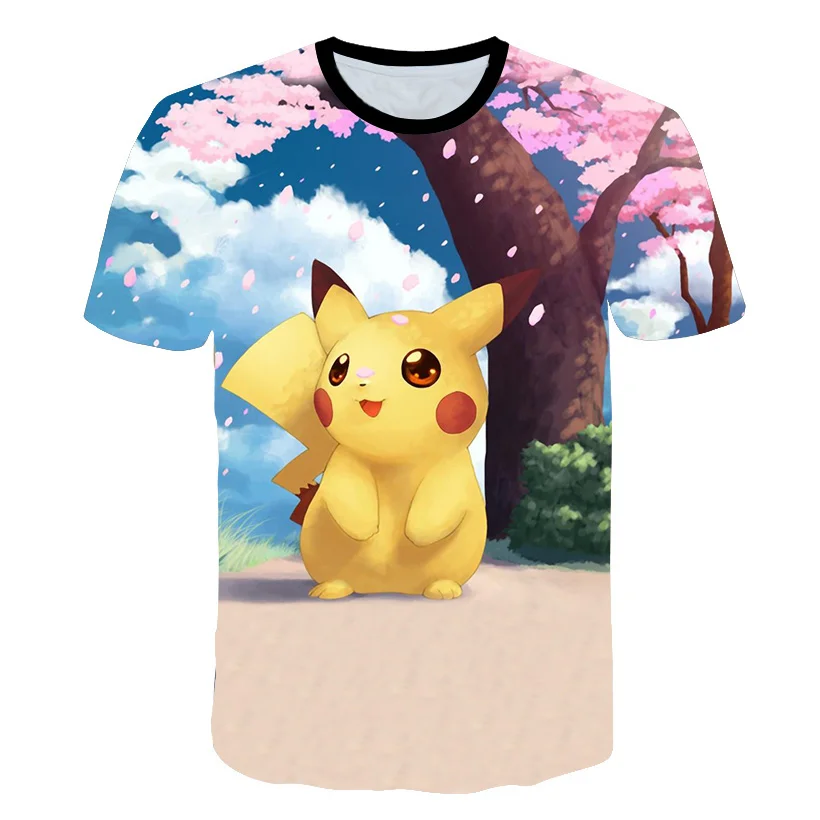 

2021 Summer Clothes Fashion T Shirts Children Tops Pikachu Anime 3D T-shirt Boys Girl Cartoon Tops Cute Baby Pokemon Kids Tees