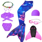 Новое поступление; Праздничное летнее фиолетовое купальник с хвостом Русалочки с плавниками для девочек; Праздничное платье; Костюм; Купальные костюмы