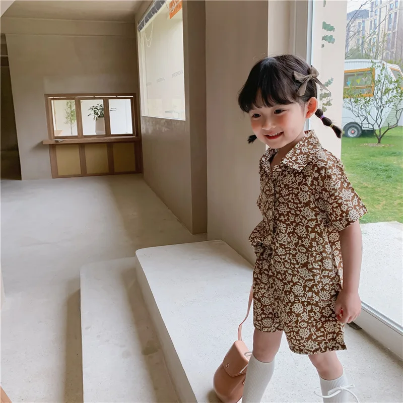 

2-7T Summer Flower Clothes set For Boys Girls Short Sleeve Floral Shirt Top and Shorts Set Cute Sweet Beach Boho Infant Clothing