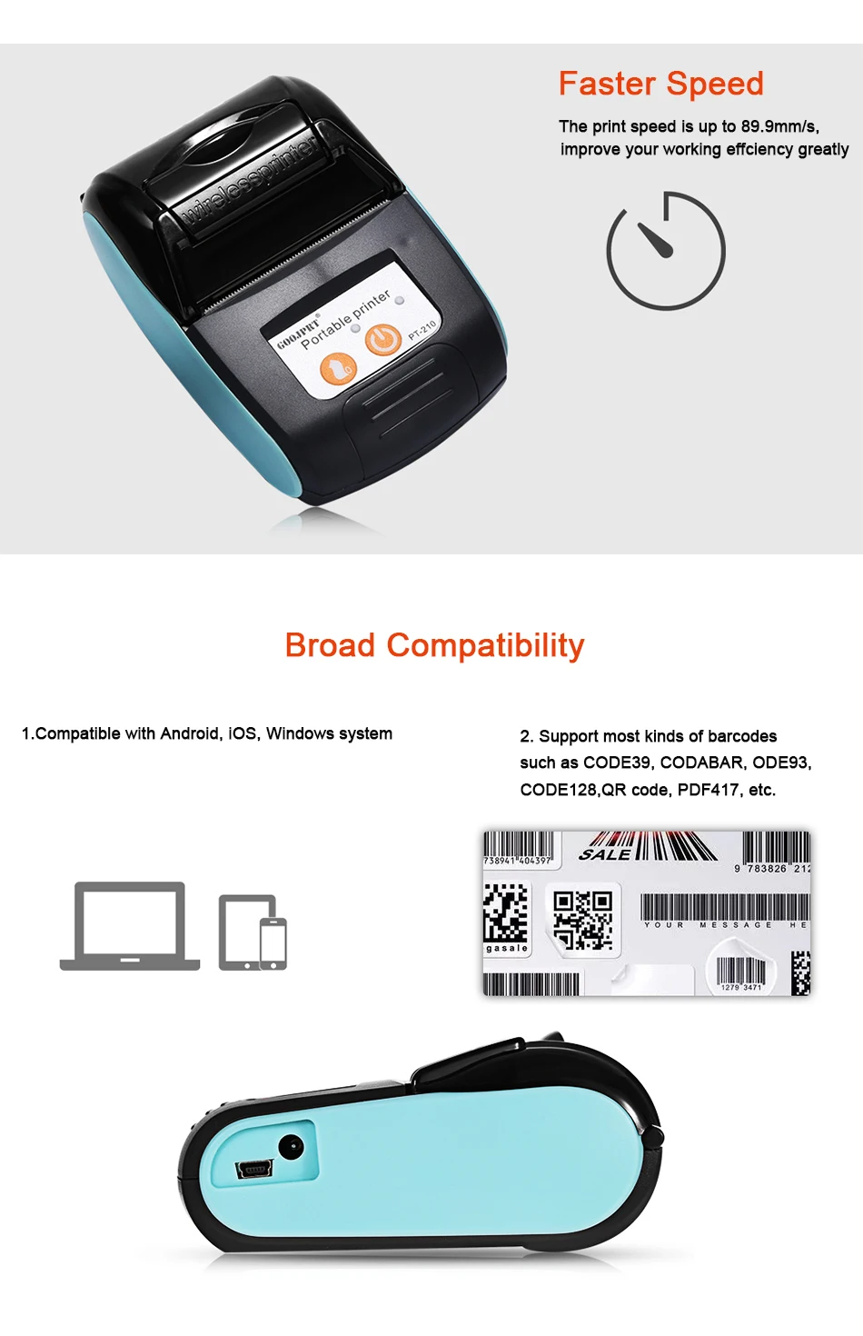 GOOJPRT 58 мм Мини карманный термопринтер bluetooth android чековый принтер для ios android телефон