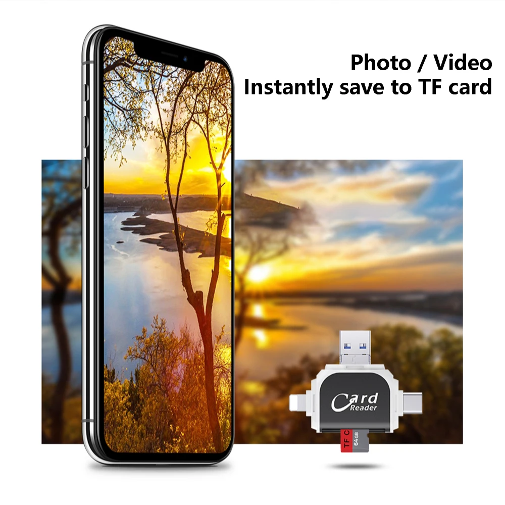 OTG картридер Мультифункциональный 4 в 1 OTG TF кард-ридер для iPhone 12/12mini/11/X/8/7 7s 6 6s на.