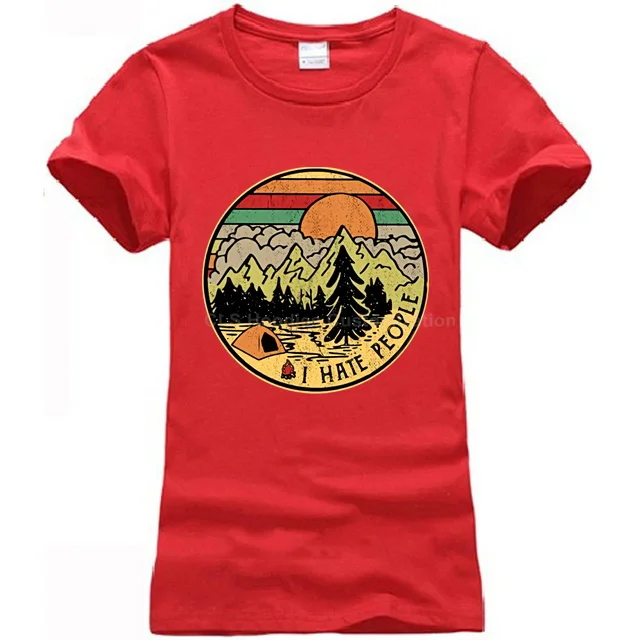 Camping I Hate People I Love Camping Винтажная футболка Черная Хлопковая мужская мультяшная Футболка Мужская Унисекс Новая модная свободная футболка - Цвет: Women red