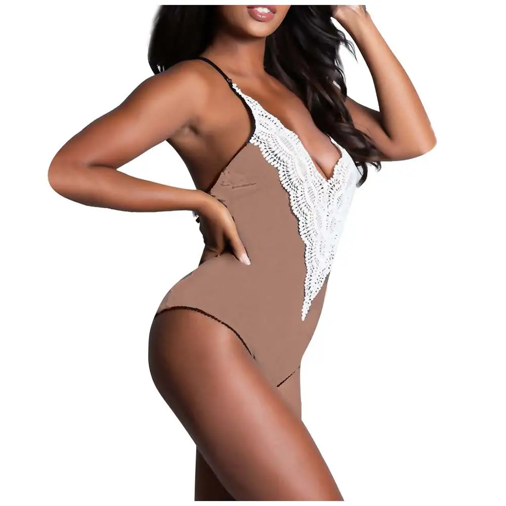 Женское Кружевное боди модный сексуальный однотонный комбинезон без рукавов с V