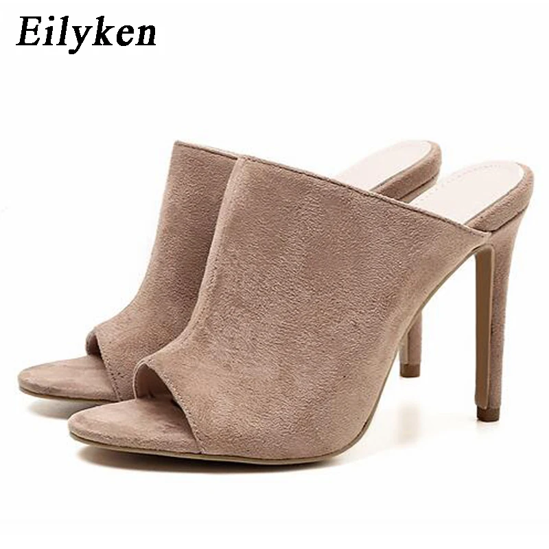 Eilyken/ г. Женская обувь шлепанцы на высоком каблуке женские туфли-лодочки женские шлепанцы с открытым носком, модная женская обувь черный абрикос