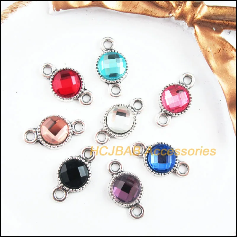 

16 New Charms Tibetan Silver Tone Retro Round Mixed Crystal Connectors 10x18.5mm