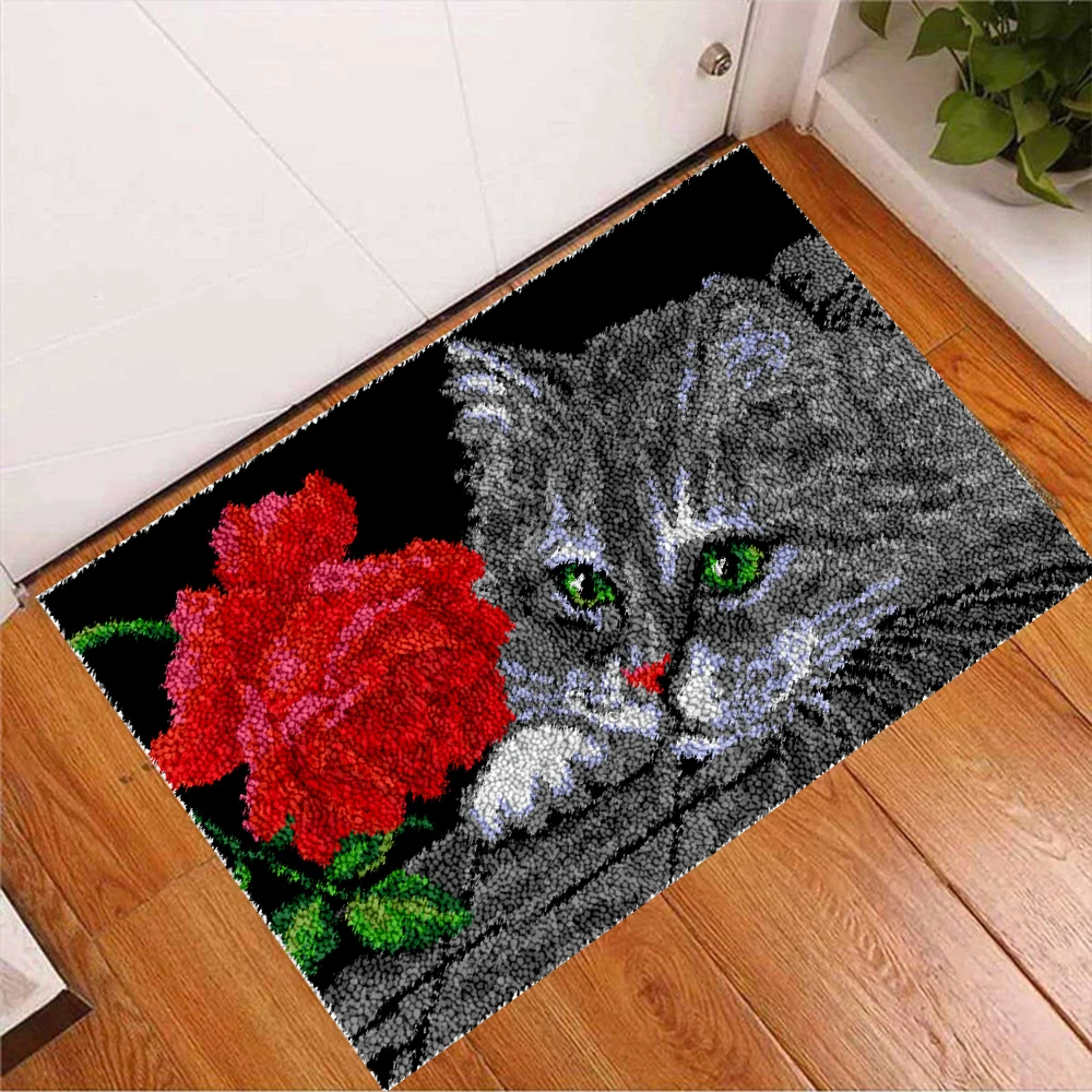 Plush Carpet Crocheted Cat Wall Tapestry Color Printing Grid Cloth Crafts Latch Hook Kits Rug Handmade Gift DT814 |