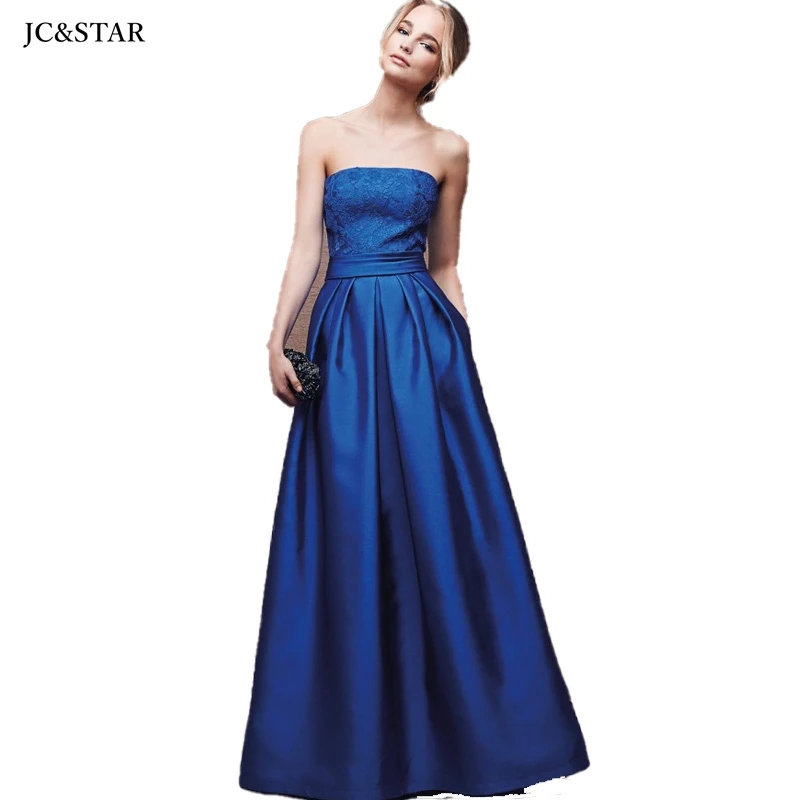 vestido de festa casamento Strapless Backless A Line Royal Blue Burgundy bridesmaid dresses long wedding party gowns cheap | Свадьбы и
