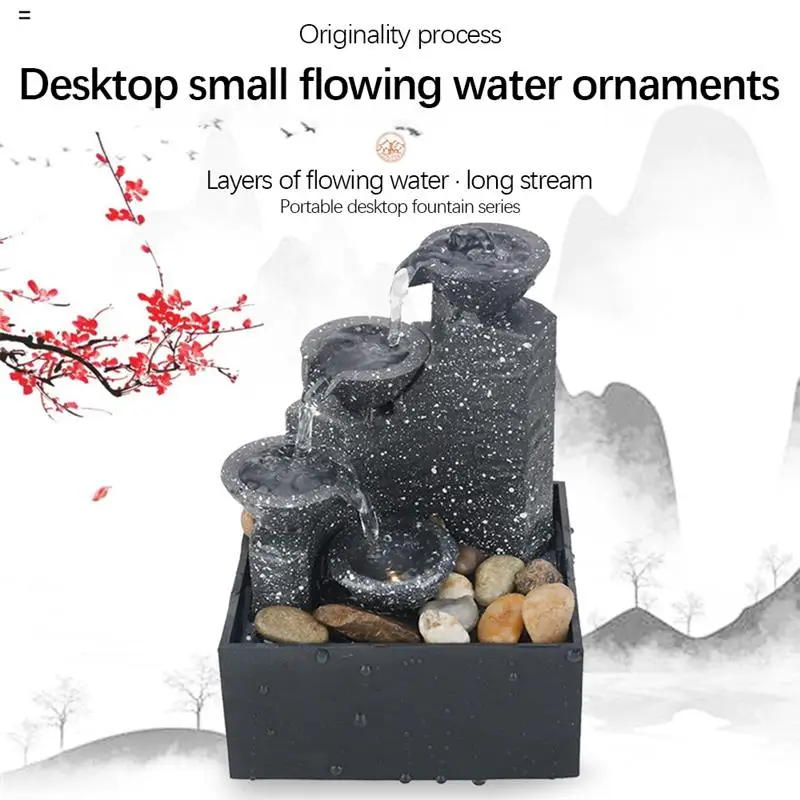 

Portable Battery Powered ABS Plastic Ornaments 3 Tiered Waterfall Meditation Fountain FengShui Desktop