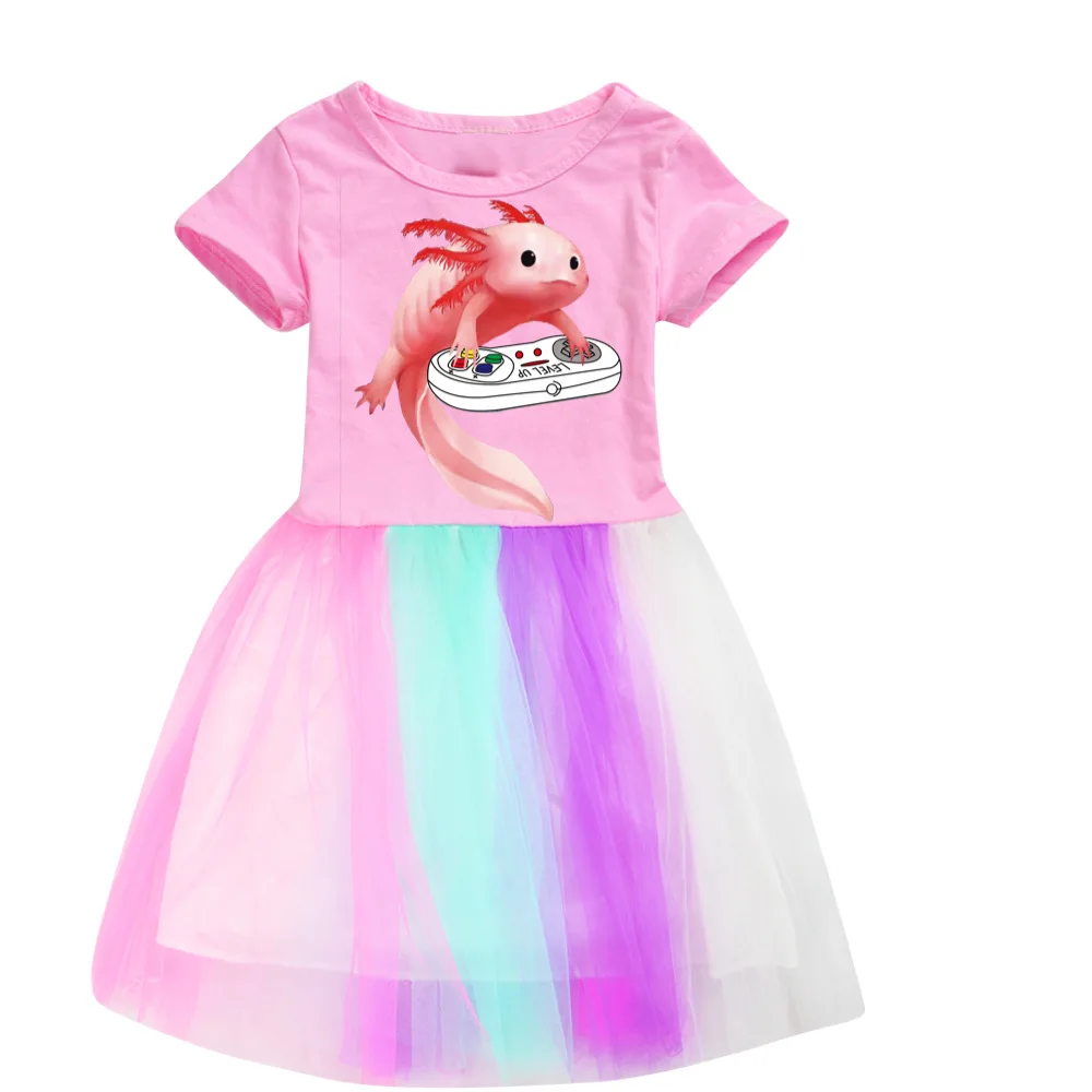 

Baby Girls Summer short Sleeve Dresses Axolotl Kids Dress Girls Christmas Children Clothing Cotton Toddler Princess Dress 3-8Y