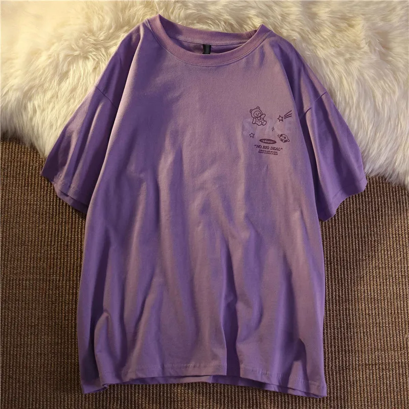 Cotton Bear Graffiti Short Sleeve Space Print T-shirt Loose 2021new Summer Trend Half Sleeved Retro Tshirt Oversize Streetwear