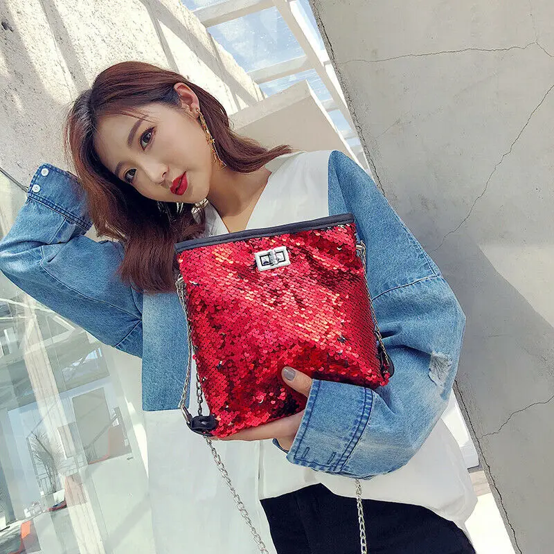 

Fashion Women Handbag Mermaid Sequin Tassel Glitter Bag PU Leather Purse Shoulder Crossbody Handbag Hot