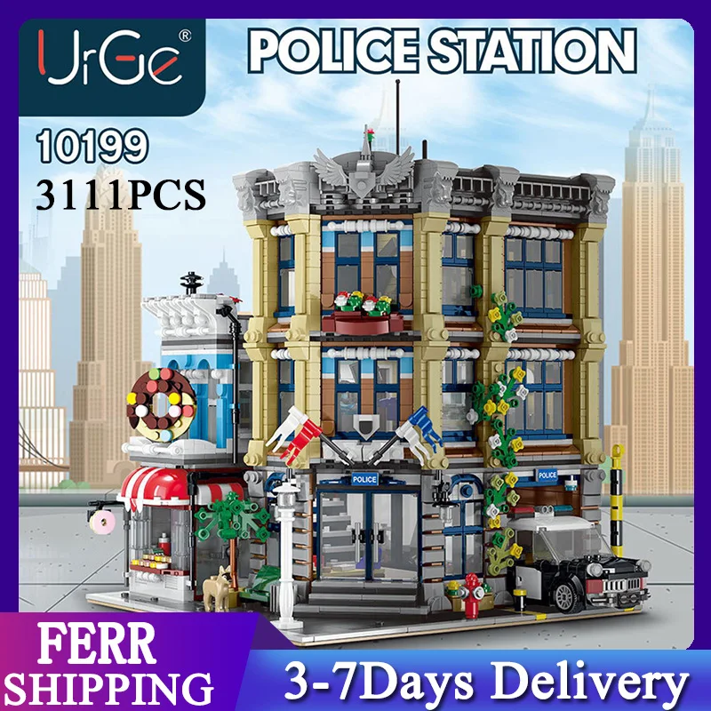 

Urge 10199 3111pcs City Policeals Station Motorbike Helicopter Model MOC Building Blocks Bricks Toys for kids