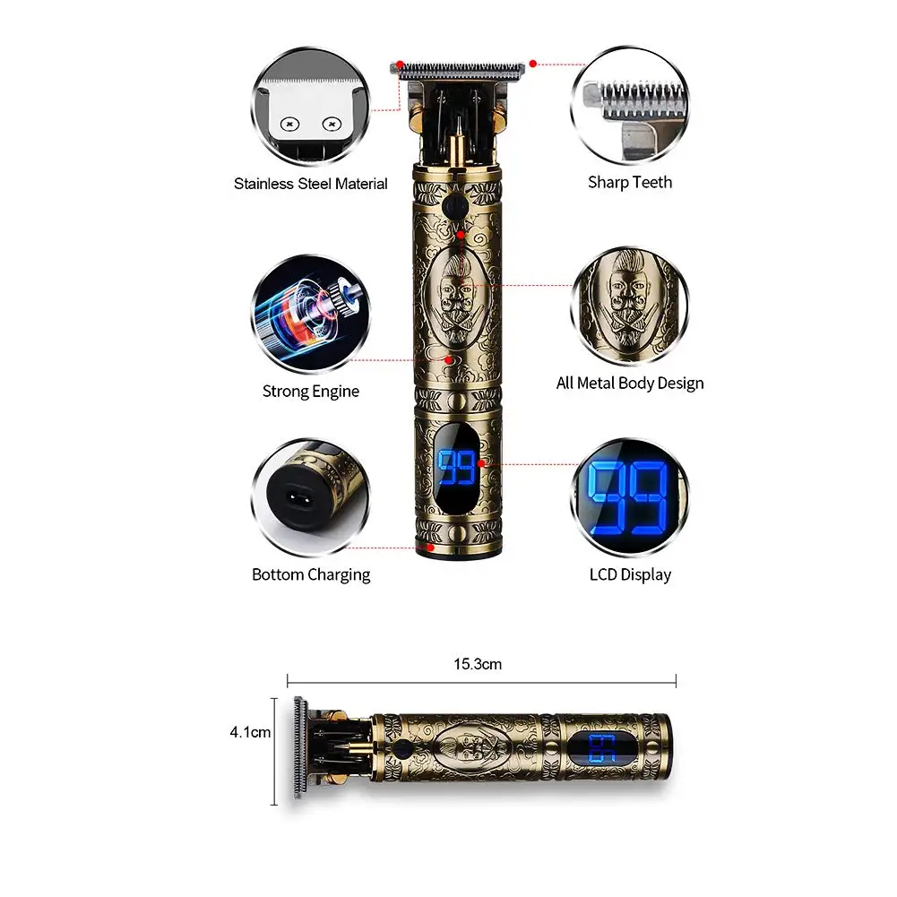 

Hair Clippers for Men Professional Hair Trimmer with Power Display Rechargeable Cordless Electric Haircut Beard Shaver T Blade