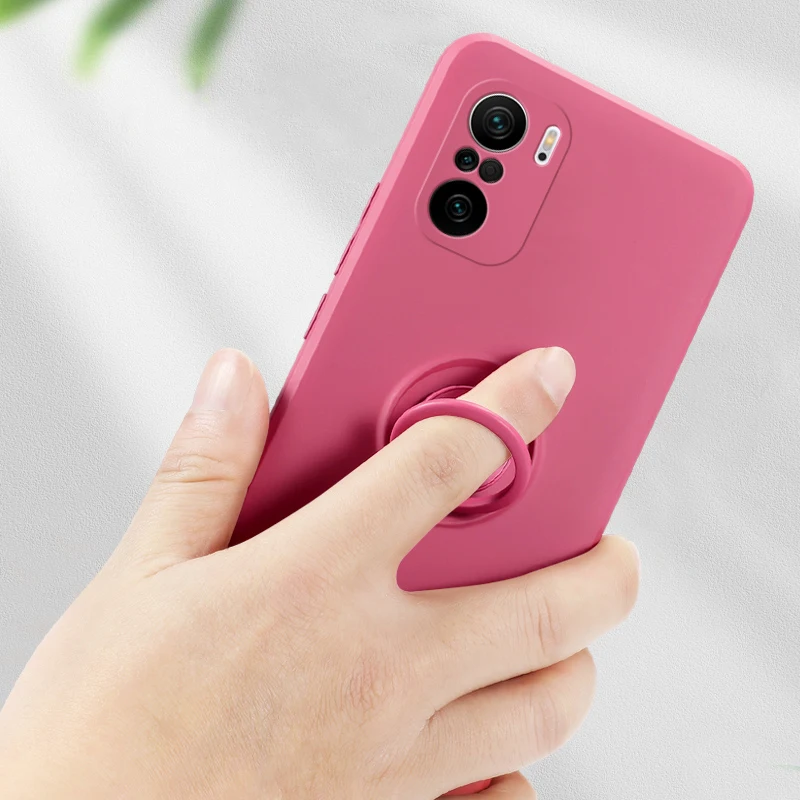 For Xiaomi Poco M5S  M5 M4 5G Case Liquid Silicone Finger Ring Holder Lanyard Soft Cover Phone Case For Xiaomi 11 Lite Fundas