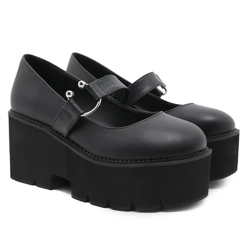 

Туфли Lolita женские Plarform Mary Janes туфли на танкетке весенние черные кожаные новые туфли на толстой подошве с массивным каблуком для женщин