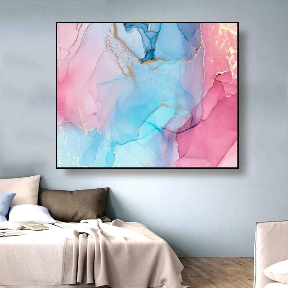 

Nordc Purple Pink Canvas Painting Modern Gold Paint Poster and Print Wall Picture for Living Room Abstract Flowing Gold Wall Art