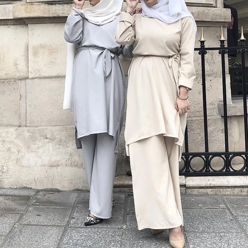 Abaya Дубайский мусульманский высокий женский комплект из 2 предметов брюки вода Оман Пакистан турецкая исламская одежда женское Спортивное платье хиджаб комплект