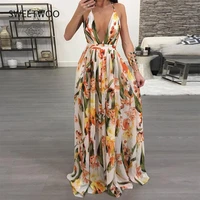 women dresses summer sexy maxi boho style print party dress deep v neck backless long dress vestidos