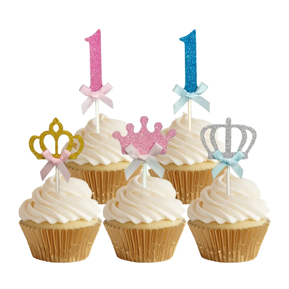 Набор из 24 предметов с блестками и цифрой 1 Топ изображением кекса для малышей год