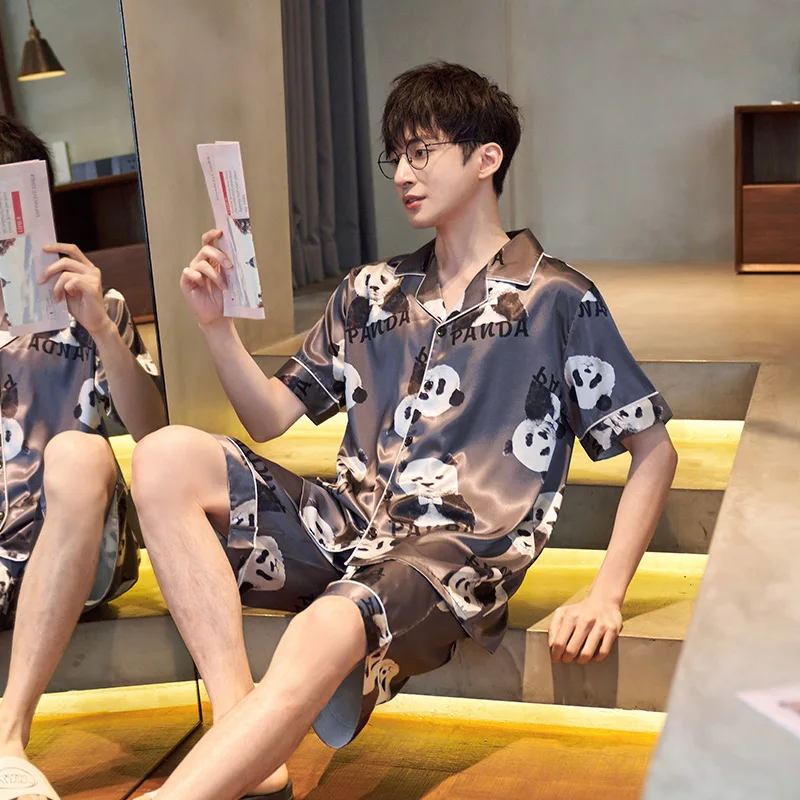 Men Sleepwear Summer Pajamas Cartoon Pajama Loose Version Set Plus Size XXXL Silk Short Sleeved Shorts Suit