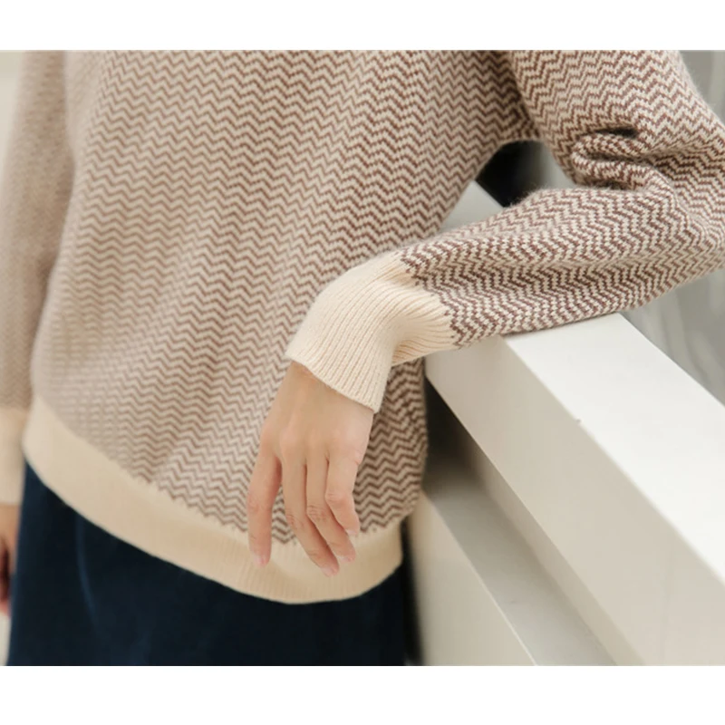 

Turtleneck Women's Sweater 2020 Autumn And Winter New Korean Version Of The Simple Fake Two-Piece Wave Pattern Pullover Sweater