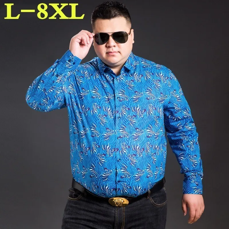 Размера плюс 8XL 7XL Длинные рукава 100% хлопок легкий уход свободный покрой деловая