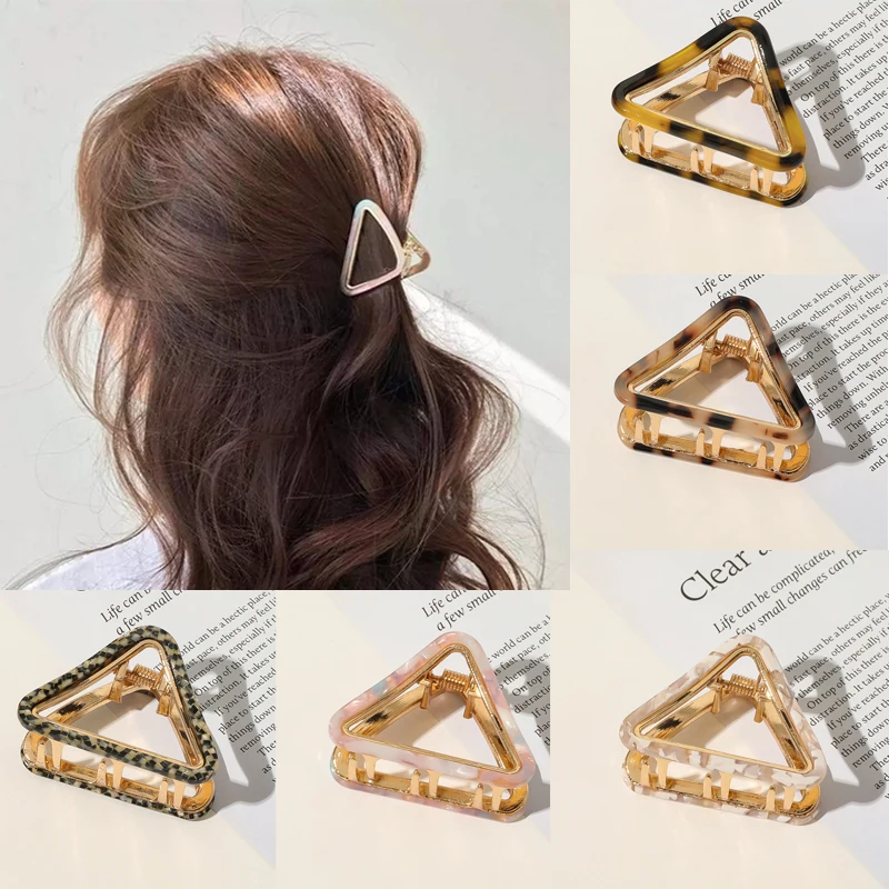 Ruoshui Woman Triangle Hair Claws Girls Acetate Hairpin Alloy Hairgrip Women Hair Accessories Clamp Headwear Ponytail Barrettes