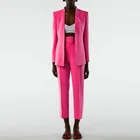 Женские блейзеры в комплекте, брючные костюмы, Офисная женская элегантная Блейзер, однотонное пальто, блейзер из двух предметов, осенний костюм