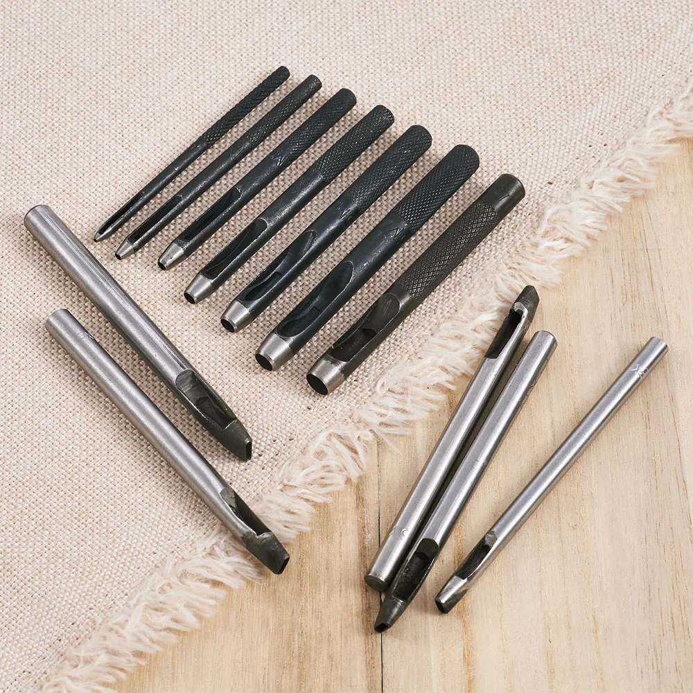 

12pcs Leathercraft Tools Set Round Steel Hollow Hole Punch Cutter Tool for for Watch Bands Belts Canvas