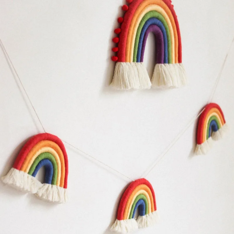

7 Lines Macrame Rainbow Hanging Ornament DIY Rope Handmade Woven Wall Decor Baby Girls Room Decor Home Nursery Decor