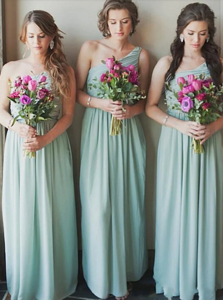 

New Mint Green Cheap Bridesmaid Dresses 2020 Pleats One Shoulder Floor Length robes de demoiselle d'honneur Wedding Guest Dress