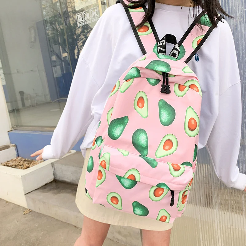 

Printed student schoolbag Korean version Harajuku Ulzzang Nylon Backpack cute girl ins avocado backpack girl