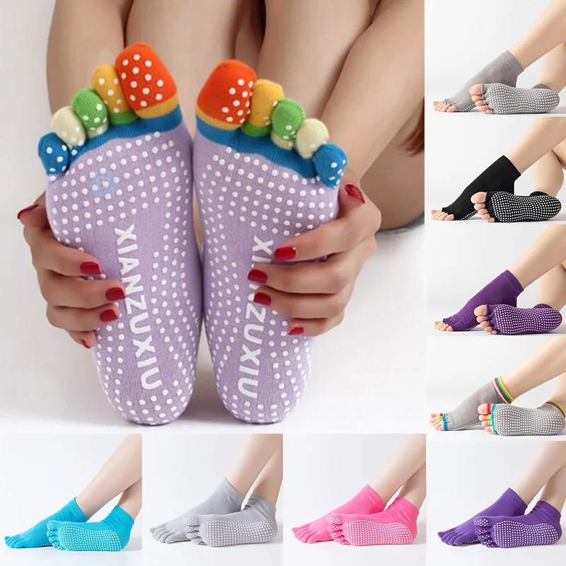 Женские нескользящие хлопковые силиконовые балетные тапочки с 5 пальцами для