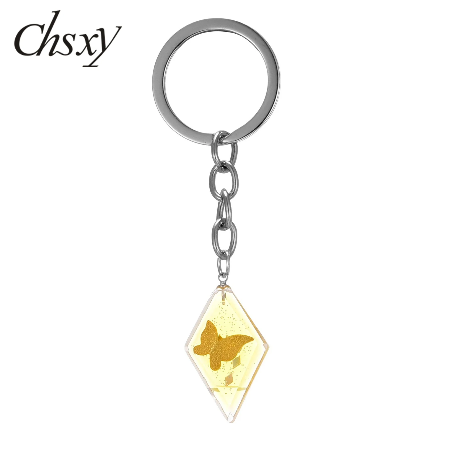 Брелок CHSXY с цветным рисунком бабочки прозрачный стеклянный металлический