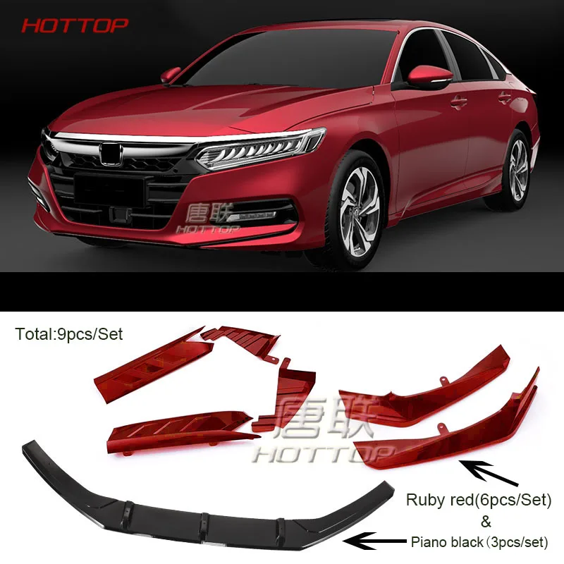 Гоночный автомобиль передний бампер спойлер протектор для Honda Accord 10th спереди и сзади 6 шт. стайлинга автомобилей - Цвет: Black Red 9pcs