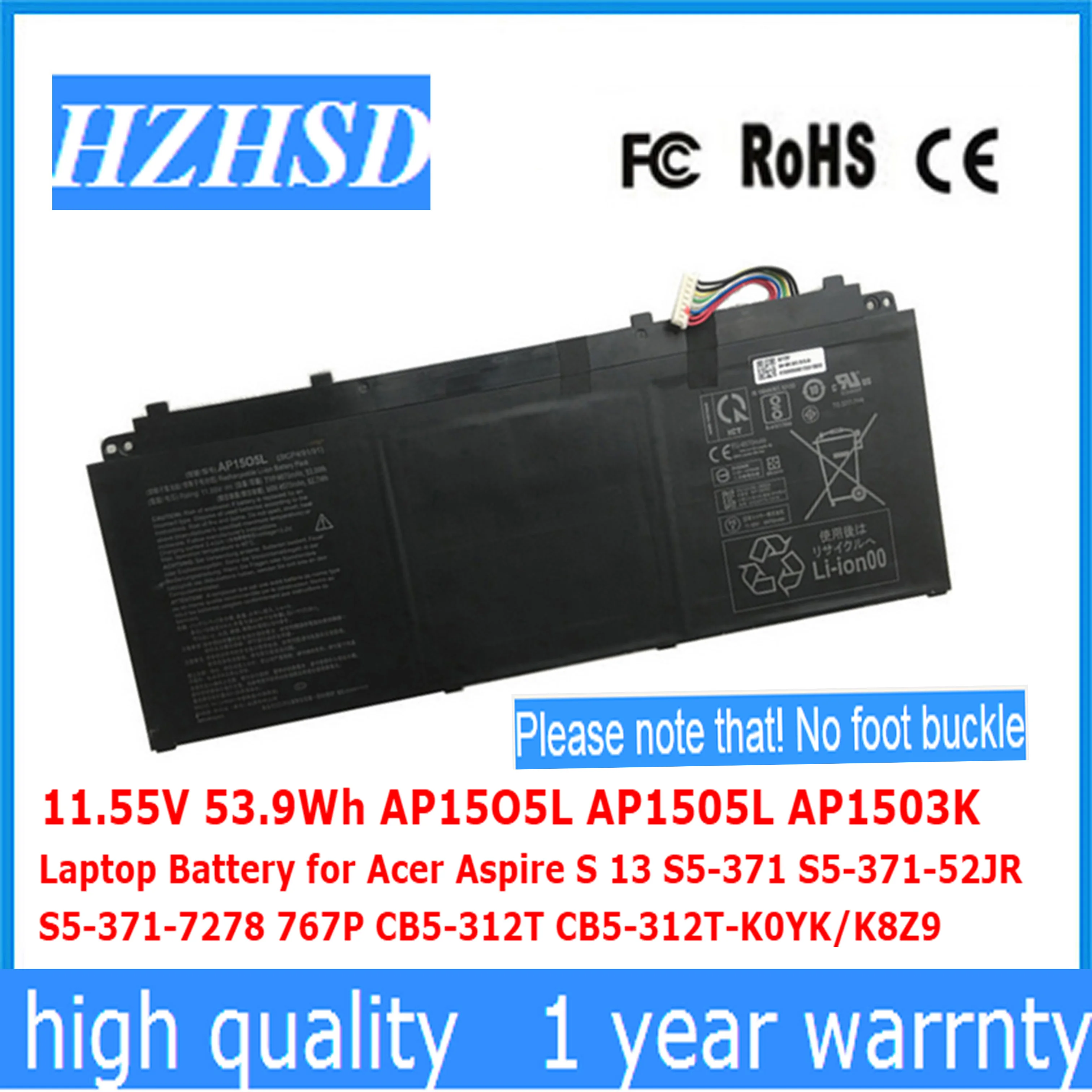 

11.55V 53.9Wh AP15O5L AP1505L AP1503K Laptop Battery for Acer Aspire S 13 S5-371 S5-371-52JR S5-371-7278 767P CB5-312T CB5-312T