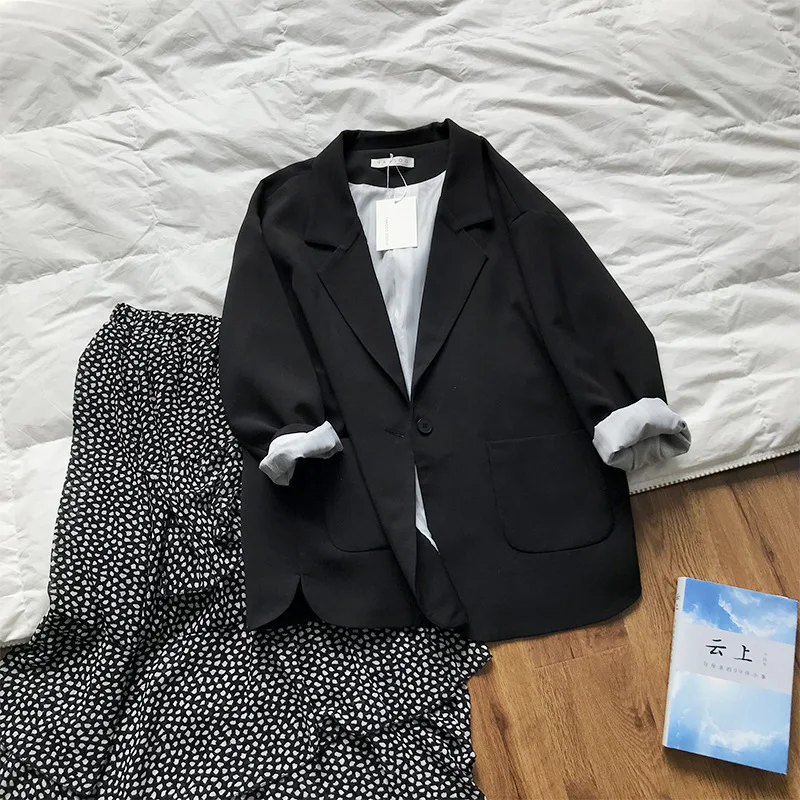 

FY001 Little black suit jacket women 2021 spring loose wild casual suit jacket.