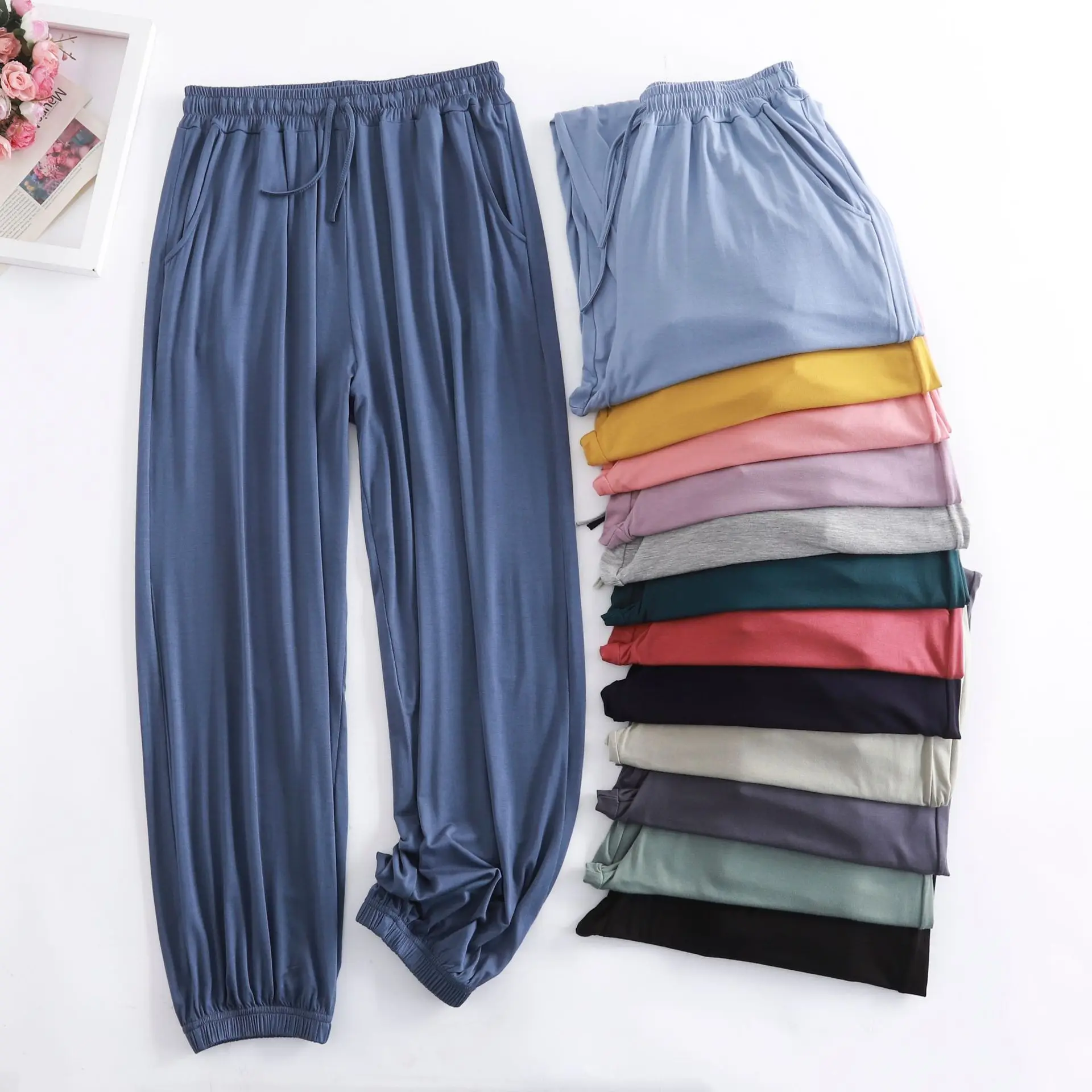 Pantalon Pour Femme New Autumn Winter Modal Women's Pajamas Pant Home Wear Sleep Bottoms Wide Leg Trousers 13 Colors