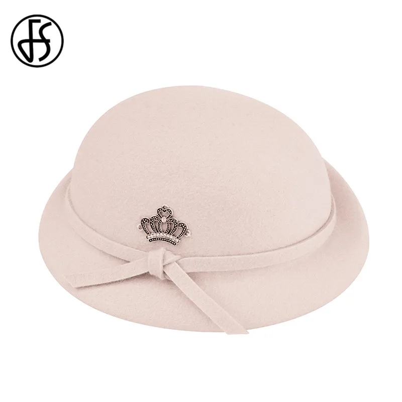 FS элегантная женская шерстяная фетровая котелок черный красный Fedora шляпы для дам