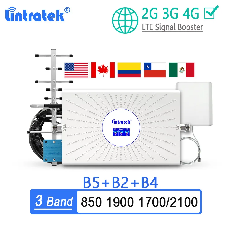 

Lintratek Tri Band Signal Booster 2G 3G 4G 850 1900 1700 B4 AWS LTE Cellular Amplifier PCS CDMA B5 Mobile Phone Signal Repeater